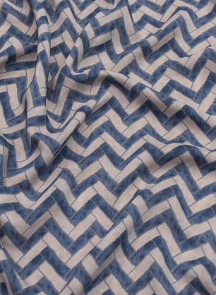 Шелк атлас (н) сине-бежевый геометрический орнамент - в интернет-магазине тканей Тессутидея арт. 10-2804