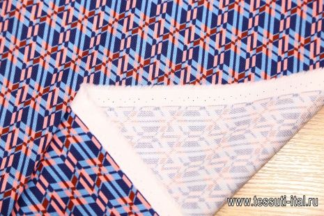 Плательная стрейч (н) красно-сине-розовый геометрический орнамент - итальянские ткани Тессутидея арт. 01-3553