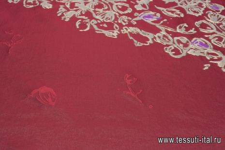 Тафта слюрексом купон (1,8м) (н) сиренево-золотой цветочный рисунок на бордовом - итальянские ткани Тессутидея арт. 03-6769