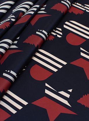 Плащевая (н) стилизованные сердца и звезды на темно-синем в стиле Moncler - в интернет-магазине тканей Тессутидея арт. 11-0375