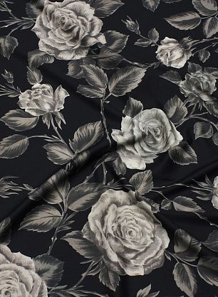 Батист (н) крупный серо-коричневый растительный рисунок на черном - в интернет-магазине тканей Тессутидея арт. 01-7876