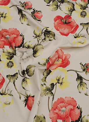 Хлопок (н) красно-желтый цветочный рисунок на белом - в интернет-магазине тканей Тессутидея арт. 01-7238