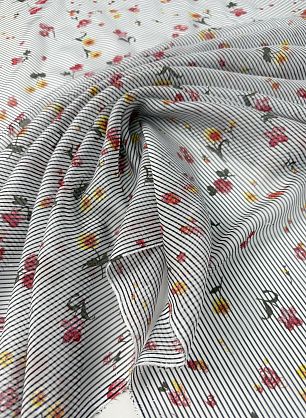 Маркизет (н) мелкий цветочный рисунок на сине-белой полоске - в интернет-магазине тканей Тессутидея арт. 10-4744