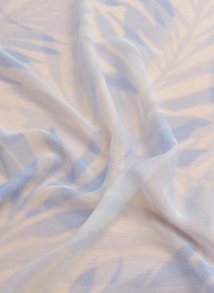 Шифон (н) крупный голубой растительный рисунок на белом - в интернет-магазине тканей Тессутидея арт. 10-2646