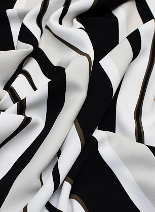 Плательная кади стрейч (н) черно-белая полоска - в интернет-магазине тканей Тессутидея арт. 04-1240