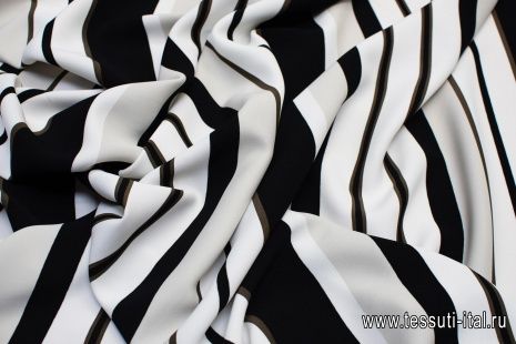 Плательная кади стрейч (н) черно-белая полоска - итальянские ткани Тессутидея арт. 04-1240