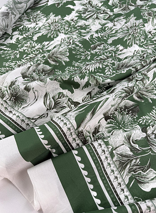 Хлопок (н) бело-зеленый растительный рисунок - в интернет-магазине тканей Тессутидея арт. 01-8153