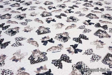 Жаккард (н) кошки и банты на айвори в стиле Monnalisa - итальянские ткани Тессутидея арт. 03-6203