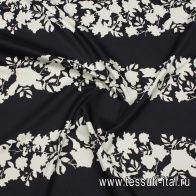 Хлопок стрейч 270 г/м (н) белый растительный рисунок стилизованные полосы на темно-синем - итальянские ткани Тессутидея арт. 01-7655