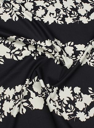 Хлопок стрейч 270 г/м (н) белый растительный рисунок стилизованные полосы на темно-синем - в интернет-магазине тканей Тессутидея арт. 01-7655