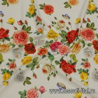 Хлопок купон (1,28м) (н) цветы и бабочки на белом - итальянские ткани Тессутидея арт. 01-7243
