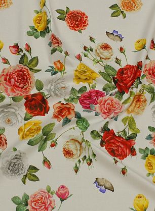 Хлопок купон (1,28м) (н) цветы и бабочки на белом - в интернет-магазине тканей Тессутидея арт. 01-7243