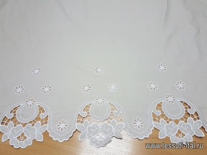 Плательная вышивка (о) белая на бежевом - итальянские ткани Тессутидея арт. 01-3467