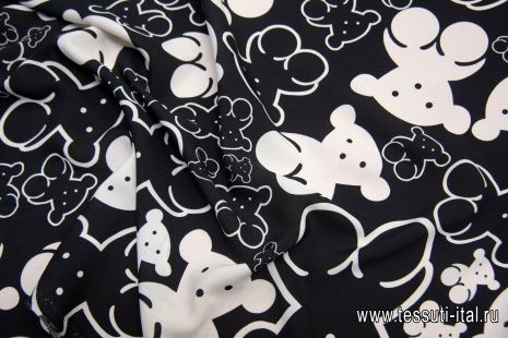 Плательная вискоза (н) черно-белые стилизованные мишки - итальянские ткани Тессутидея арт. 04-1370