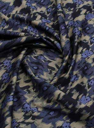 Джинса стрейч (н) сине-бежево-голубая цветочная абстракция - в интернет-магазине тканей Тессутидея арт. 01-7493