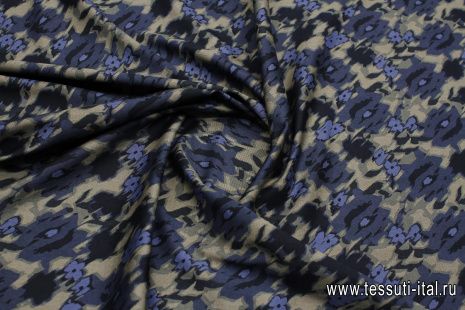 Джинса стрейч (н) сине-бежево-голубая цветочная абстракция - итальянские ткани Тессутидея арт. 01-7493
