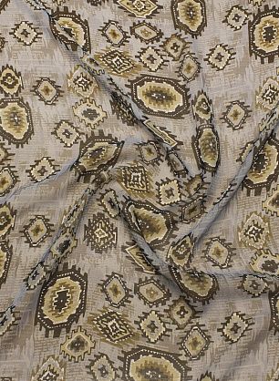 Шифон (н) черно-бежевый геометрический орнамент и надписи на сером - в интернет-магазине тканей Тессутидея арт. 10-4202