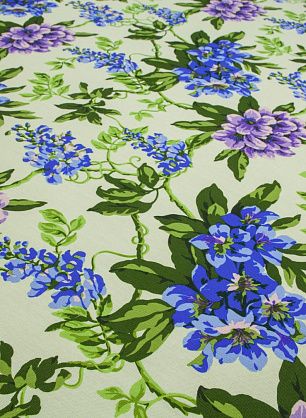 Плательная (н) сиренево-зелено-голубой цветочный орнамент на светло-зеленом - в интернет-магазине тканей Тессутидея арт. 01-4499