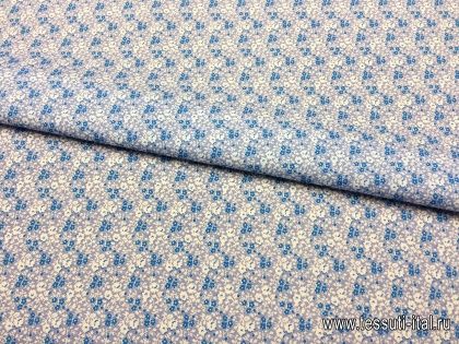 Сорочечная (н) мелкий бело-голубой цветочный орнамент Etro - итальянские ткани Тессутидея арт. 01-3750