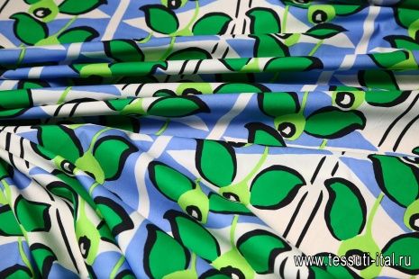 Сорочечная (н) черно-зелено-голубой орнамент - итальянские ткани Тессутидея арт. 01-3505