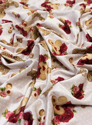 Трикотаж велюр (н) розы и медведи на светло-бежевом в стиле Monnalisa - в интернет-магазине тканей Тессутидея арт. 13-1419