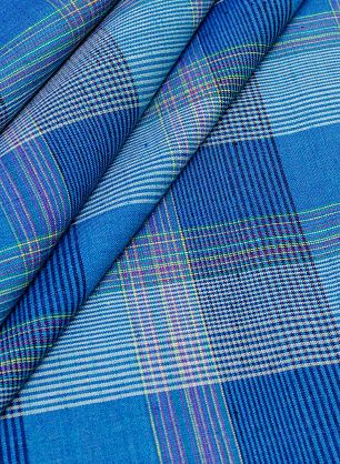 Плательная клетка (н) цветная в бело-голубой - в интернет-магазине тканей Тессутидея арт. 04-1172