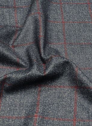 Костюмная 320 г/м (н) сине-серая меланж в красную клетку - в интернет-магазине тканей Тессутидея арт. 05-4461