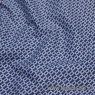 Сорочечная (н) бело-голубой геометрический принт на синем - итальянские ткани Тессутидея арт. 01-6280
