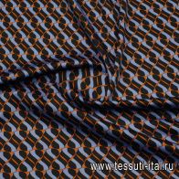 Хлопок стрейч 270 г/м (н) черно-терракотово-голубой геометрический рисунок - итальянские ткани Тессутидея арт. 01-7649