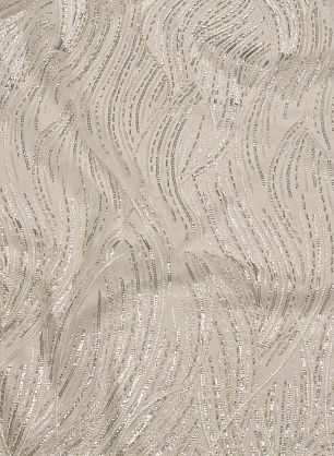 Кружевное полотно расшитое стеклярусом и пайетками (н) бело-серебрянный орамент на молочной сетке - в интернет-магазине тканей Тессутидея арт. 03-7053