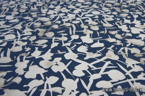 Сорочечная стрейч (н) бежевая абстракция на темно-синем - итальянские ткани Тессутидея арт. 01-5915