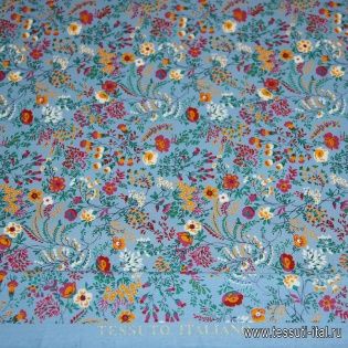 Блузочная (н) мелкий цветочный орнамент на голубом - итальянские ткани Тессутидея арт. 01-3832
