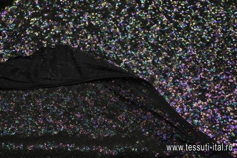 Плательная сетка расшитая пайетками (н) фиолетово-зеленая - итальянские ткани Тессутидея арт. 03-7076