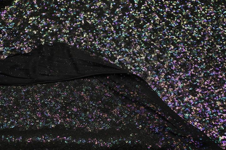 Плательная сетка расшитая пайетками (н) фиолетово-зеленая - итальянские ткани Тессутидея арт. 03-7076