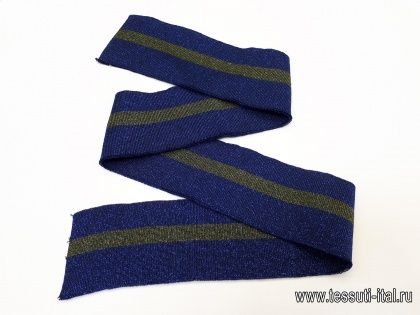Подвяз с люрексом (н) синий с зеленой полосой  8*98см  - итальянские ткани Тессутидея арт. F-3761