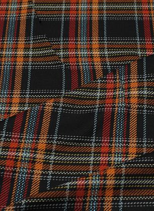 Костюмная (н) красно-бирюзово-оранжевая клетка на черном - в интернет-магазине тканей Тессутидея арт. 05-4630