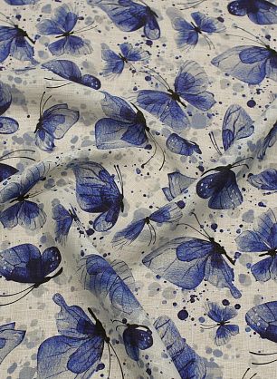 Лен (н) синие бабочки на белом - в интернет-магазине тканей Тессутидея арт. 16-0980