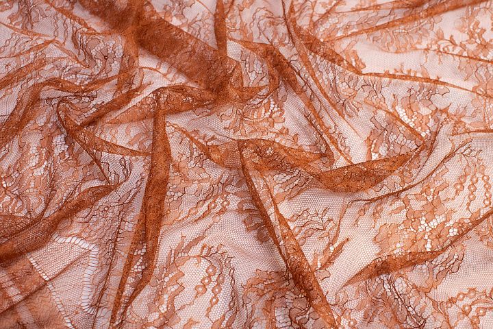 Кружевное полотно (о) терракотовое в стиле Valentino - итальянские ткани Тессутидея арт. 10-0630