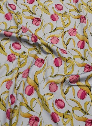 Трикотаж вискоза (н) тюльпаны на голубом - в интернет-магазине тканей Тессутидея арт. 14-1749