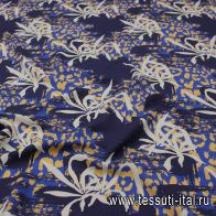 Плательная вискоза (н) растительный и хищный принт на синем - итальянские ткани Тессутидея арт. 04-1583