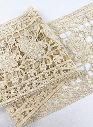 Кружево макраме (о) светло-бежевое ш. 26 см - итальянские ткани Тессутидея.