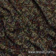 Крепдешин (н) желто-коричнево-зеленые пейсли на черном в стиле Etro - итальянские ткани Тессутидея арт. 10-2491