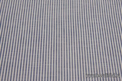 Лен (н) сине-молочная полоска - итальянские ткани Тессутидея арт. 16-0718