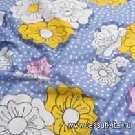 Хлопок стрейч (н) крупные цветы и белый горох на голубом - итальянские ткани Тессутидея арт. 01-6901