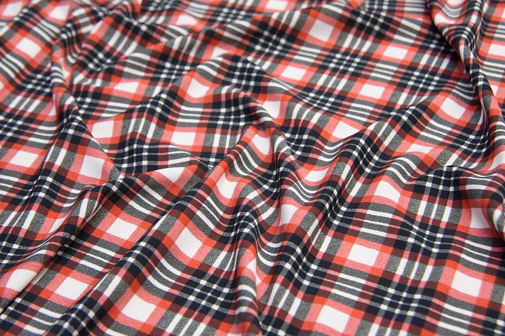 Футер хлопок (н) красно-бело-черная клетка в стиле Burberry - итальянские ткани Тессутидея арт. 12-1018