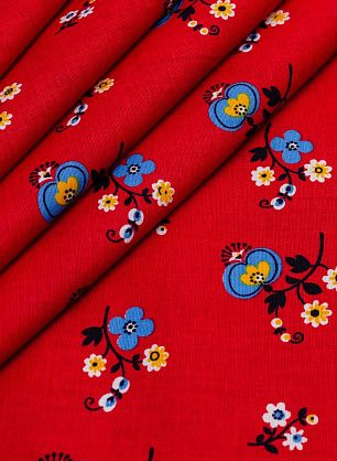 Лен (н) цветочный орнамент на красном - в интернет-магазине тканей Тессутидея арт. 01-4883