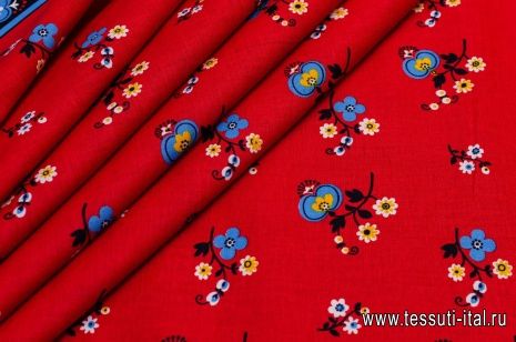 Лен (н) цветочный орнамент на красном - итальянские ткани Тессутидея арт. 01-4883