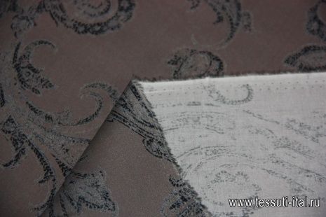 Сорочечная стрейч (н) серо-черный крупный орнамент на серо-коричневом - итальянские ткани Тессутидея арт. 01-3091