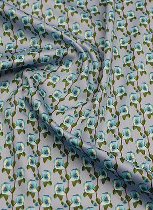 Хлопок (н) зелено-бирюзовые цветы на голубом - в интернет-магазине тканей Тессутидея арт. 01-7406