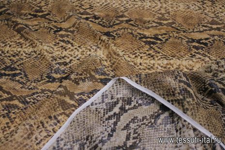 Шифон с люрексом (н) бежево-коричневый змеиный принт - итальянские ткани Тессутидея арт. 10-3206